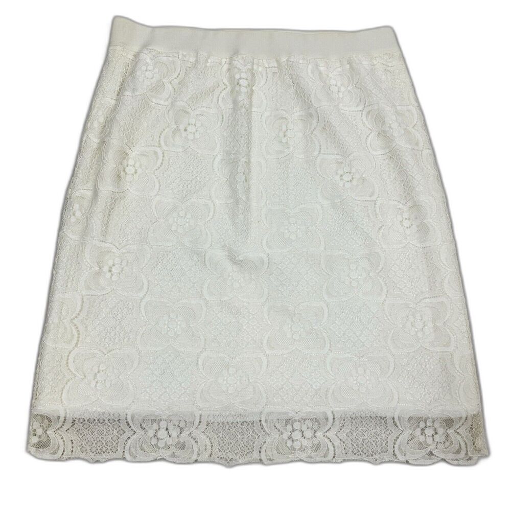 Sophie Max Off White Lace Floral Pencil Skirt Women’s Medium Knee Length Lined
